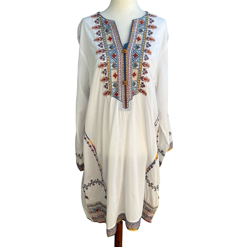 Sapphire Ethnic Tribe Boho Embroidered Peasant Tunic Kaftan Dress XL Flowy Beach